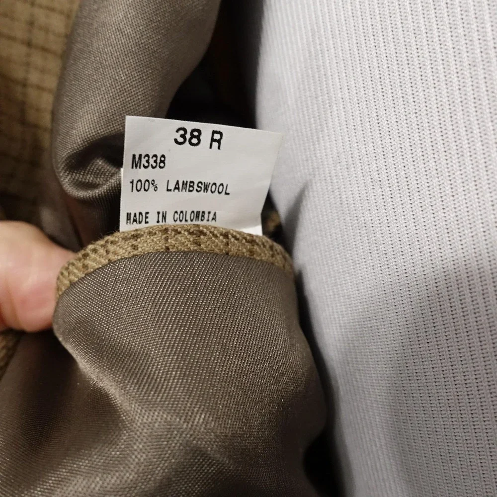 Nautica Blazer Mens 38R Beige Check Lambswool Tweed Sport Coat Jacket Notch